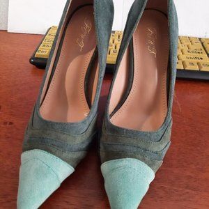 NEW ! FOWT Green Suede Rainbow High Heel Pointed Toe Pump Shoe Size US 5.5/EU 36